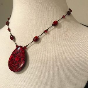 Red Teardrop Pendant Necklace - Designer Woman's Jewelry